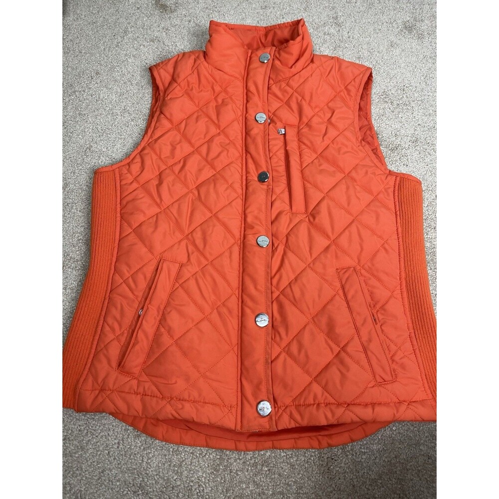 Lauren Ralph Lauren Coral Orange Quilted Vest Size M Ribbed Sides Snap